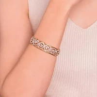 Diamond Accent Swirl Cuff Bangle Bracelet in 18k Yellow Gold and Rhodium Plated Sterling Silver