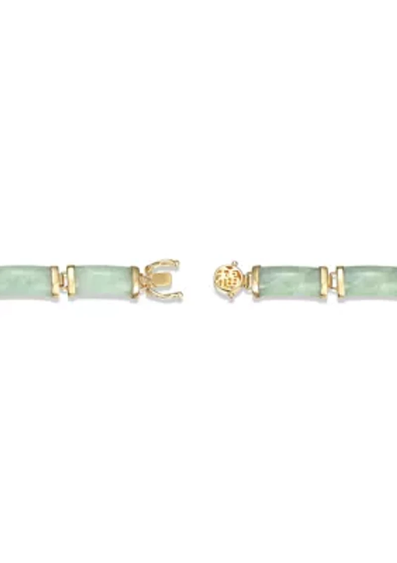 18k Gold Over Sterling Silver Jade "Good Fortune" Link Bar Bracelet 7.5"