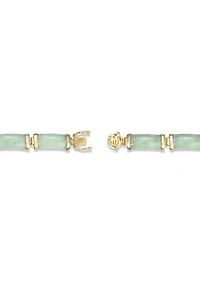 18k Gold Over Sterling Silver Jade "Good Fortune" Link Bar Bracelet 7.5"