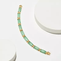 18k Gold Over Sterling Silver Jade "Good Fortune" Link Bar Bracelet 7.5"