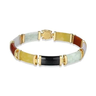 Black Onyx or Multi-Colored Jade Link Bar Bracelet Gold Plated Rhodium Sterling Silver