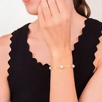 Genuine Jade Bead Station Paperclip Bracelet in 18k Yellow Gold Plated Sterling Silver