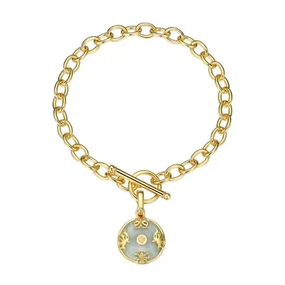 Genuine Jade Disc Toggle Bracelet in 18k Gold plated Sterling Silver