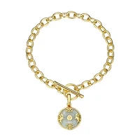 Genuine Jade Disc Toggle Bracelet in 18k Gold plated Sterling Silver