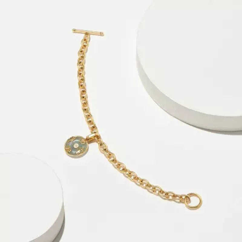 Genuine Jade Disc Toggle Bracelet in 18k Gold plated Sterling Silver