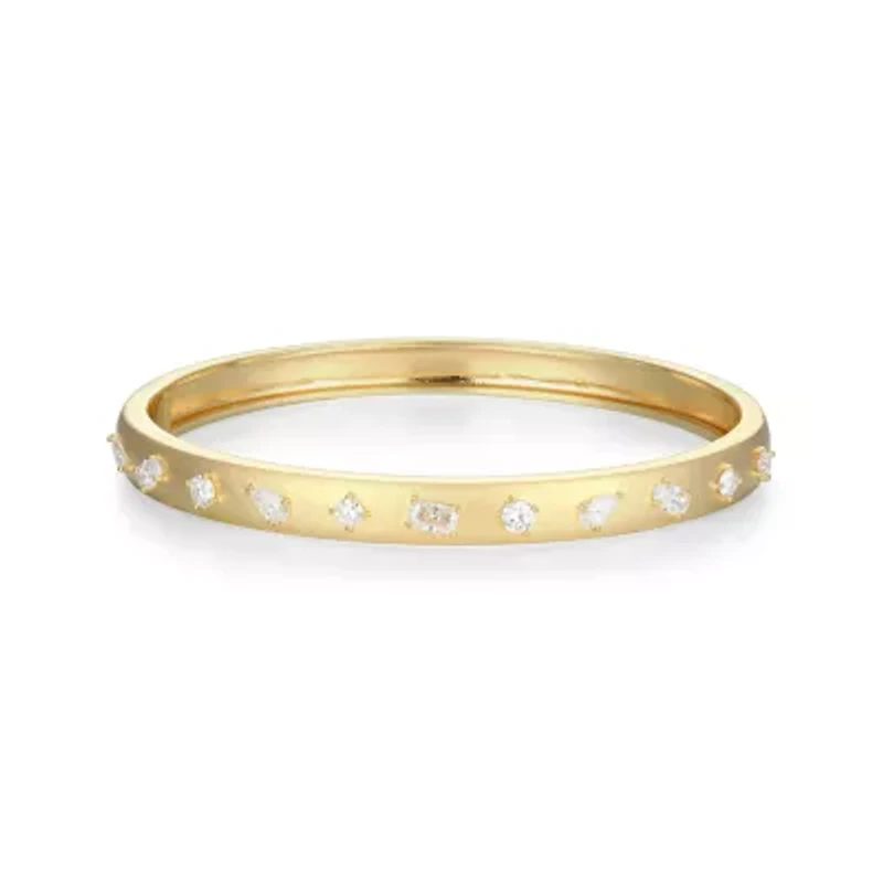 Lab Created 18K Yellow Gold Plated Sterling Silver Women's Created Moissanite Matte Finish Bangle