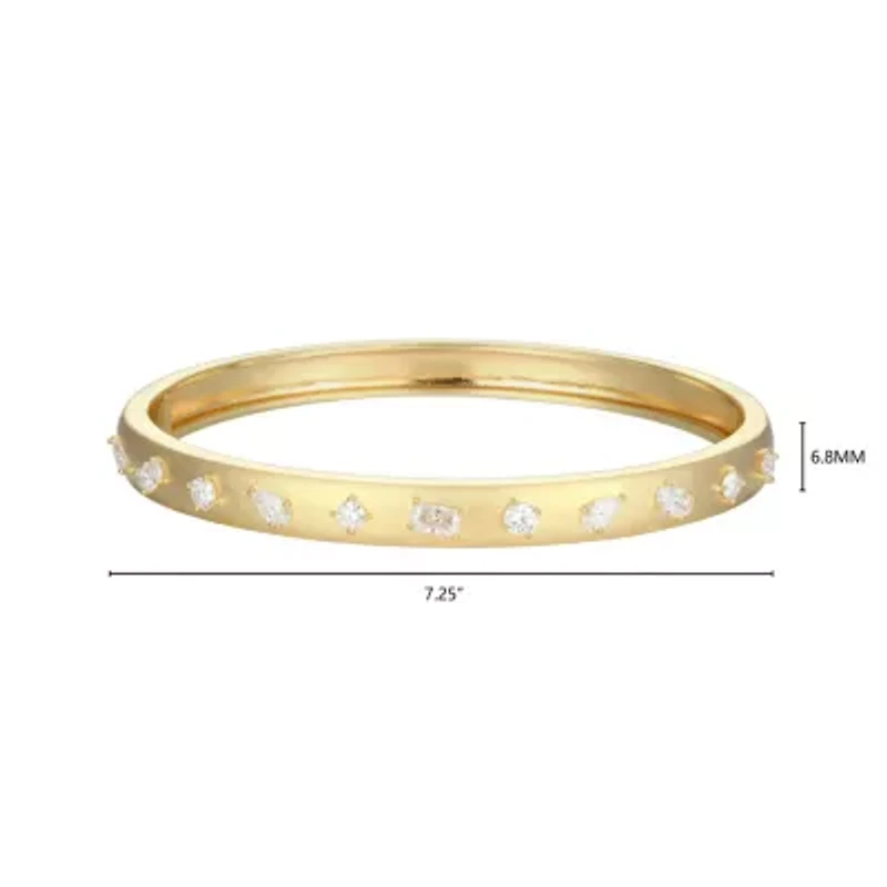 Lab Created 18K Yellow Gold Plated Sterling Silver Women's Created Moissanite Matte Finish Bangle