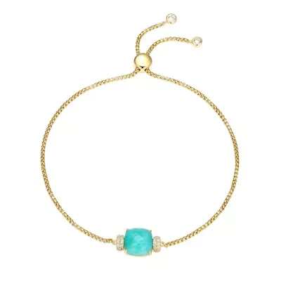 Genuine Amazonite and Cubic Zirconia Bolo Bracelet in 18K Gold-plated Sterling Silver