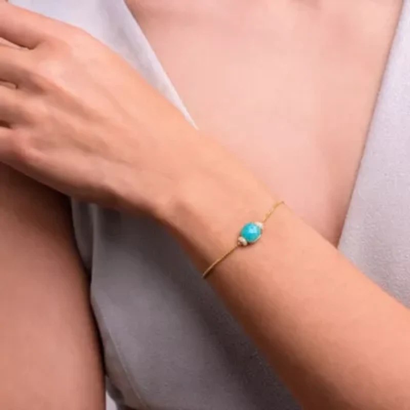 Genuine Amazonite and Cubic Zirconia Bolo Bracelet in 18K Gold-plated Sterling Silver