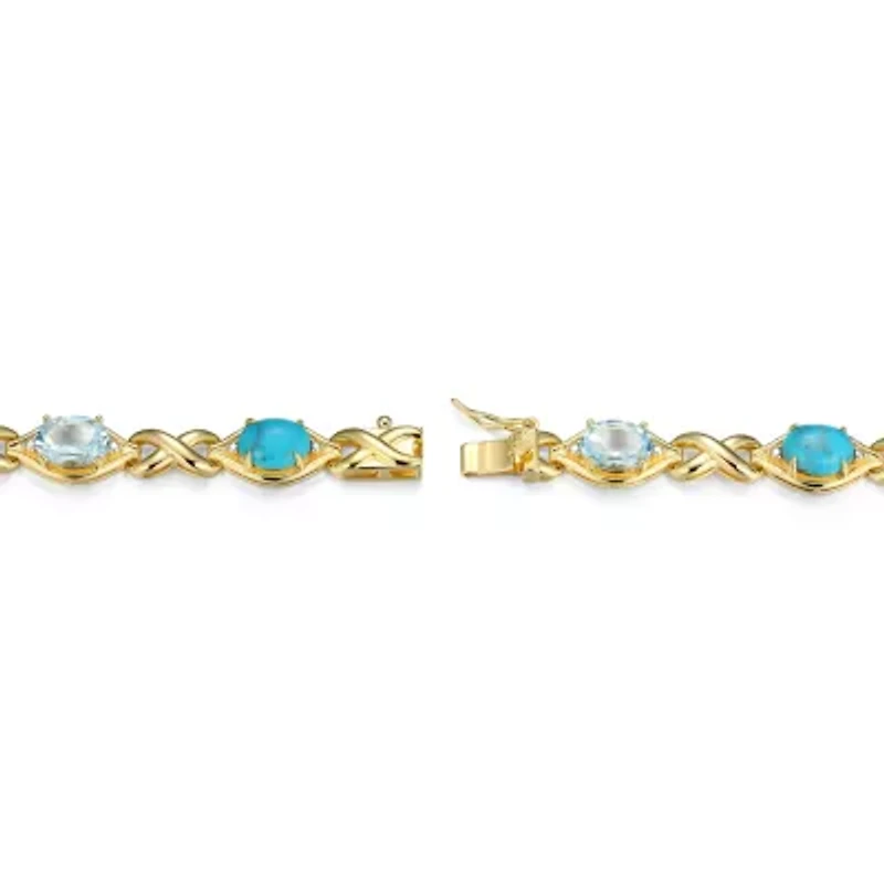 Genuine Turquoise, Blue Topaz and Diamond Accent Bracelet in 18k Gold Plated Sterling Silver
