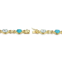 Genuine Turquoise, Blue Topaz and Diamond Accent Bracelet in 18k Gold Plated Sterling Silver