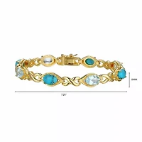 Genuine Turquoise, Blue Topaz and Diamond Accent Bracelet in 18k Gold Plated Sterling Silver