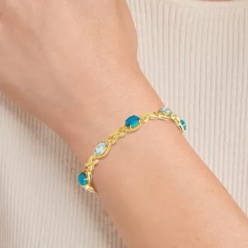 Genuine Turquoise, Blue Topaz and Diamond Accent Bracelet in 18k Gold Plated Sterling Silver