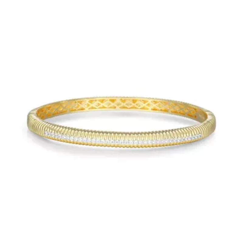 18K Yellow Gold Sterling Silver Women's 1/2 CTTW Lab Grown Diamond Bangle