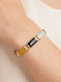 18k Yellow Gold Plated Sterling Silver Genuine Multi Color Jade Link Bracelet