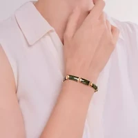 Genuine Nephrite Jade Link Station Bracelet in 18k Yellow Gold Plated Sterling Silver, 7.25"