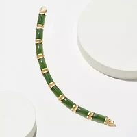 Genuine Nephrite Jade Link Station Bracelet in 18k Yellow Gold Plated Sterling Silver, 7.25"