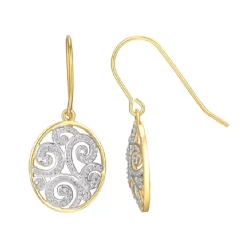 Diamond Accent Paisley Swirl Earrings in 18k Yellow Gold Plated Sterling Silver