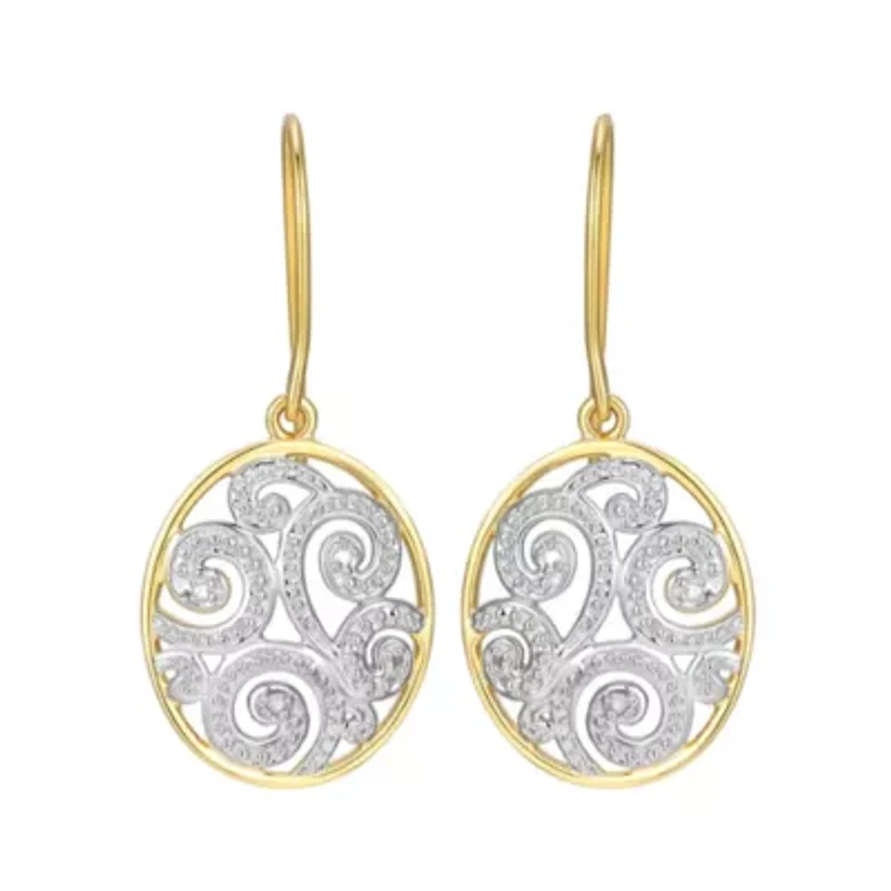 Diamond Accent Paisley Swirl Earrings in 18k Yellow Gold Plated Sterling Silver
