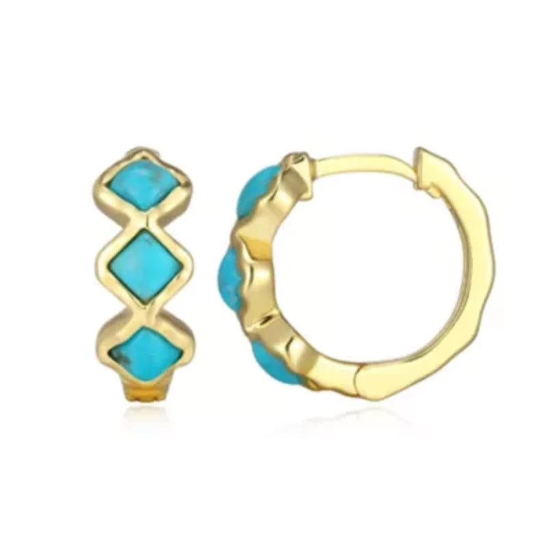 Genuine Turquoise Hoop Earring in 18k Gold Plated Sterling Silver