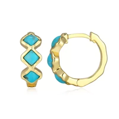 Genuine Turquoise Hoop Earring in 18k Gold Plated Sterling Silver