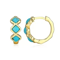 Genuine Turquoise Hoop Earring in 18k Gold Plated Sterling Silver