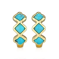 Genuine Turquoise Hoop Earring in 18k Gold Plated Sterling Silver
