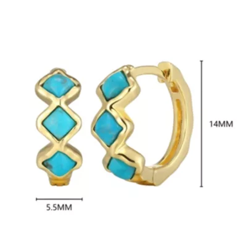 Genuine Turquoise Hoop Earring in 18k Gold Plated Sterling Silver