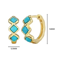 Genuine Turquoise Hoop Earring in 18k Gold Plated Sterling Silver
