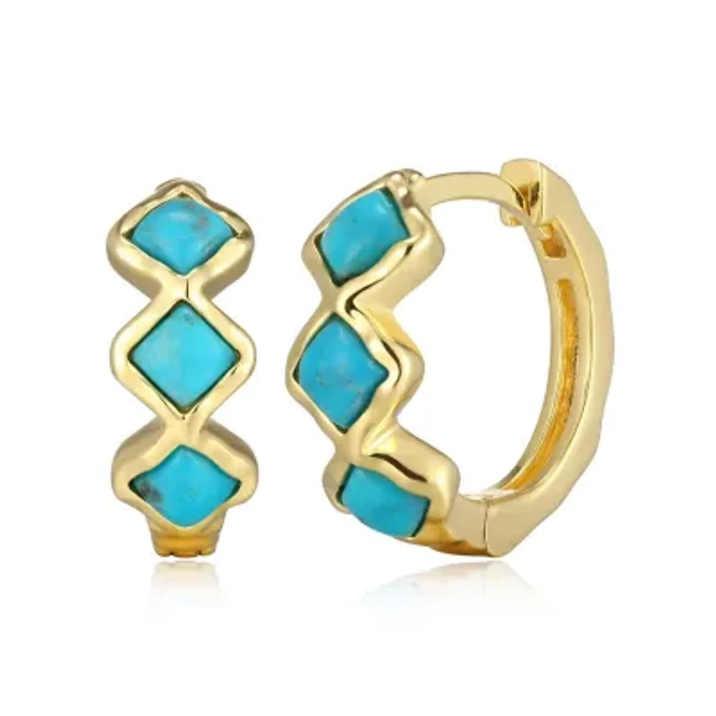 Genuine Turquoise Hoop Earring in 18k Gold Plated Sterling Silver