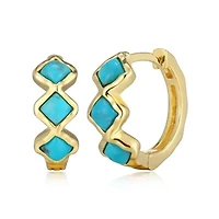 Genuine Turquoise Hoop Earring in 18k Gold Plated Sterling Silver