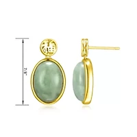 Genuine Green Jade Bezel-Set Good Fortune Earrings in 18k Yellow Gold Plated Sterling Silver