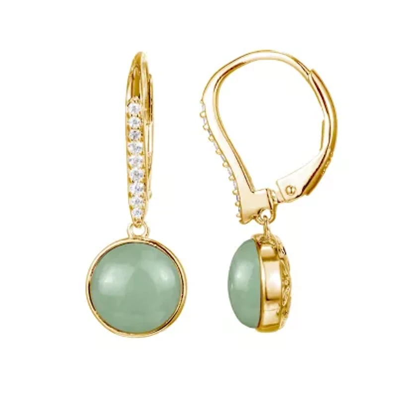 Genuine Green Jade Bezel-Set Leverback Earrings in 18k Yellow Gold Plated Sterling Silver