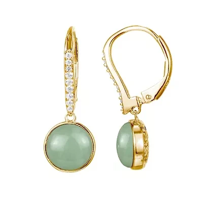 Genuine Green Jade Bezel-Set Leverback Earrings in 18k Yellow Gold Plated Sterling Silver