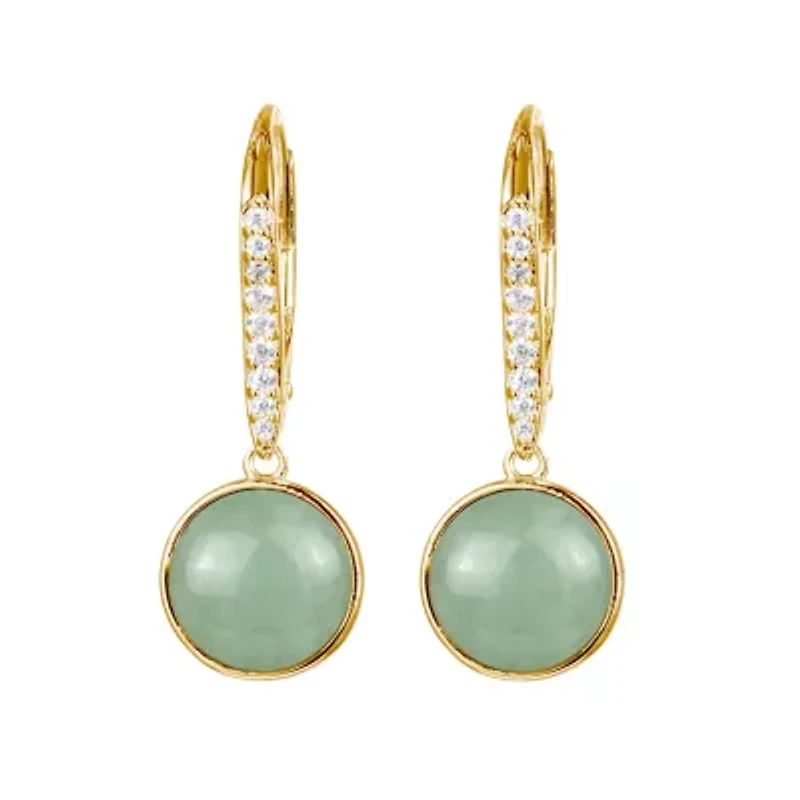 Genuine Green Jade Bezel-Set Leverback Earrings in 18k Yellow Gold Plated Sterling Silver