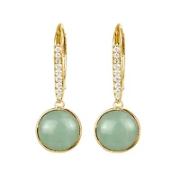 Genuine Green Jade Bezel-Set Leverback Earrings in 18k Yellow Gold Plated Sterling Silver