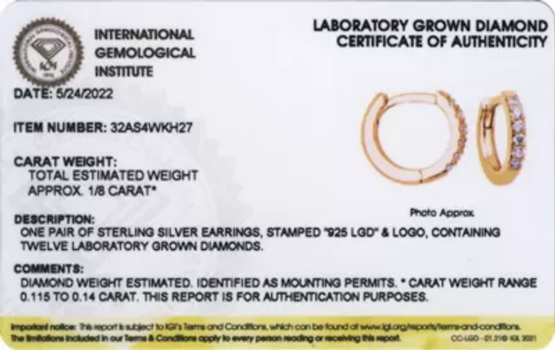1/8 CT TW Lab Grown Diamond 18k Yellow Gold Plated Sterling Silver Hoop Earring