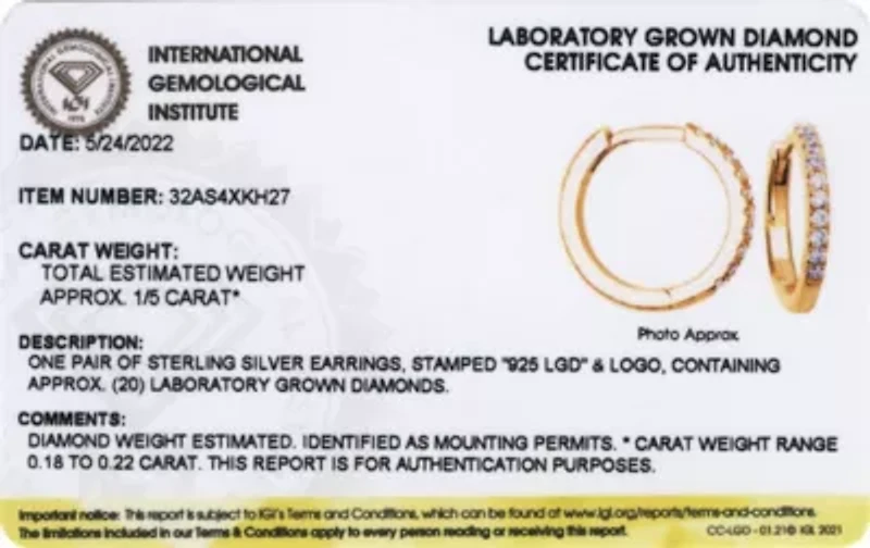 Lab Created 18k Yellow Gold Plated Sterling Silver 1/5 CT TW Lab Grown Diamond Hoop Earrings