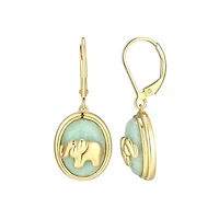 18K Yellow Gold Plated Sterling Silver Genuine Jade Elephant Leverback Earrings