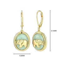 18K Yellow Gold Plated Sterling Silver Genuine Jade Elephant Leverback Earrings