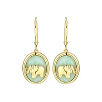 18K Yellow Gold Plated Sterling Silver Genuine Jade Elephant Leverback Earrings