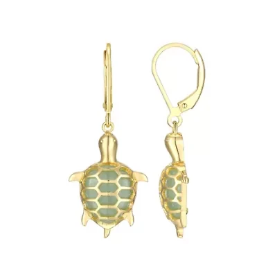 Genuine Jade Turtle Leverback Earrings in 18K Gold-plated Sterling Silver