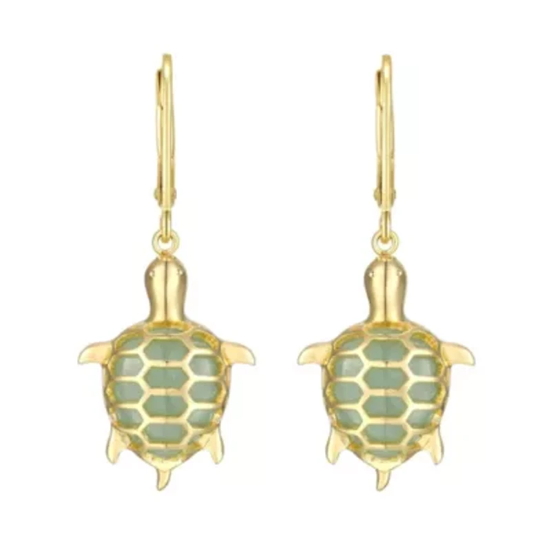 Genuine Jade Turtle Leverback Earrings in 18K Gold-plated Sterling Silver