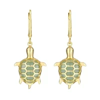 Genuine Jade Turtle Leverback Earrings in 18K Gold-plated Sterling Silver