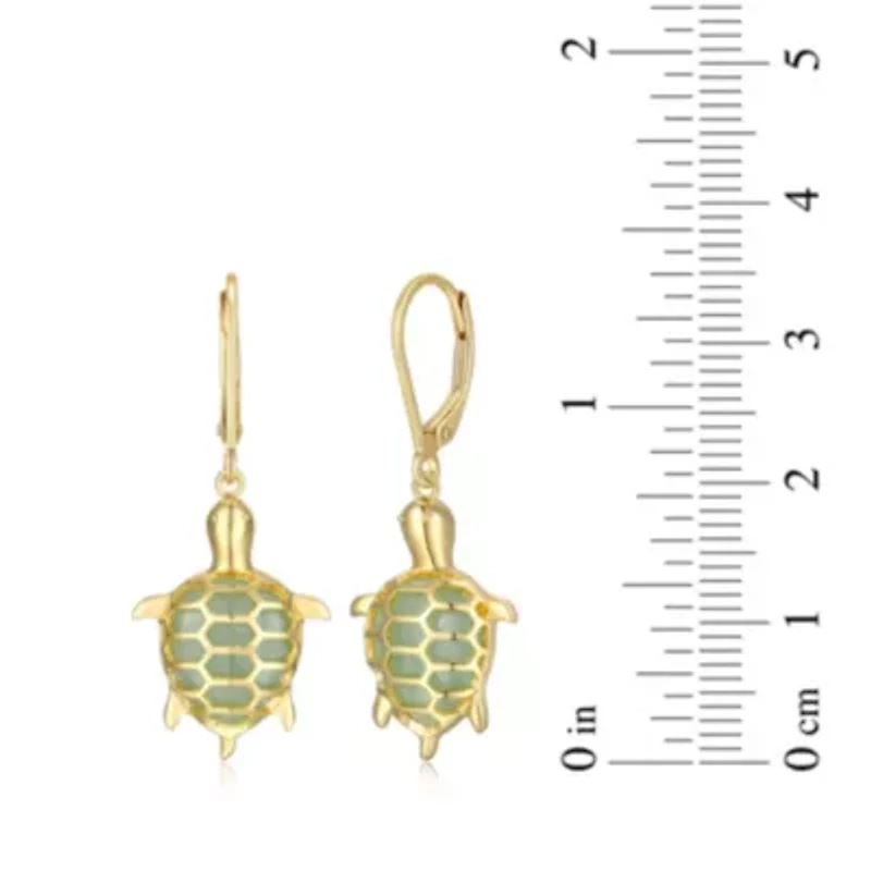Genuine Jade Turtle Leverback Earrings in 18K Gold-plated Sterling Silver