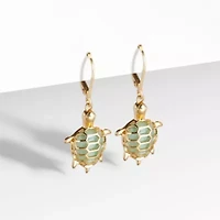 Genuine Jade Turtle Leverback Earrings in 18K Gold-plated Sterling Silver