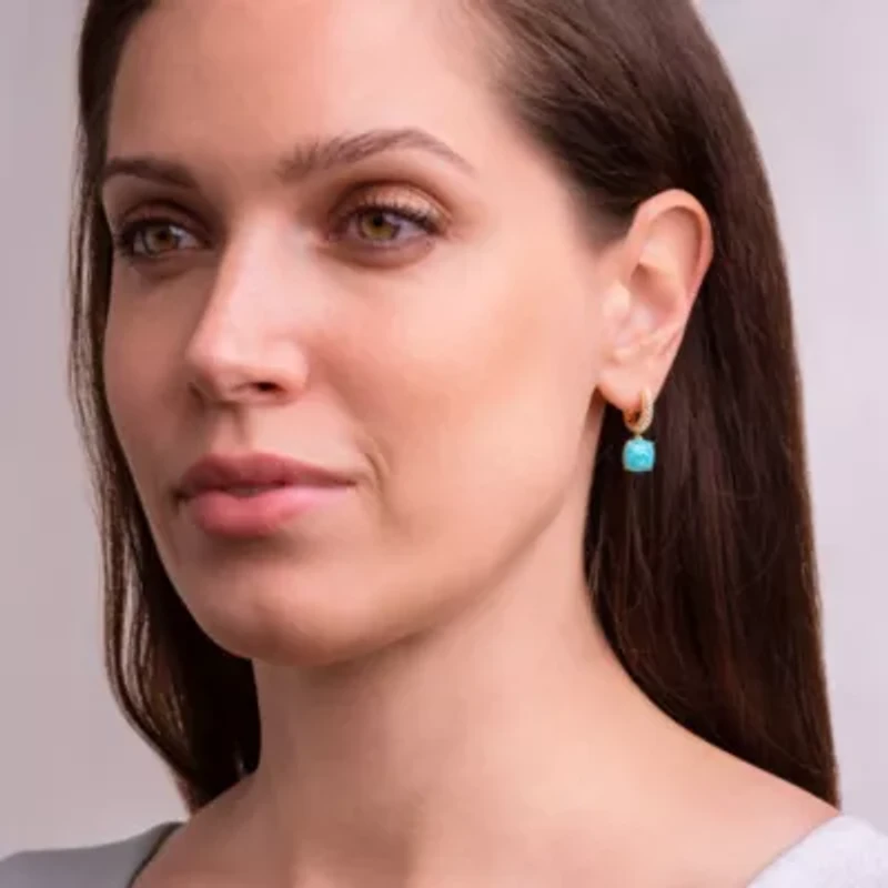 Genuine Amazonite and White Topaz Hoop Earrings in 18K Gold-plated Sterling Silver