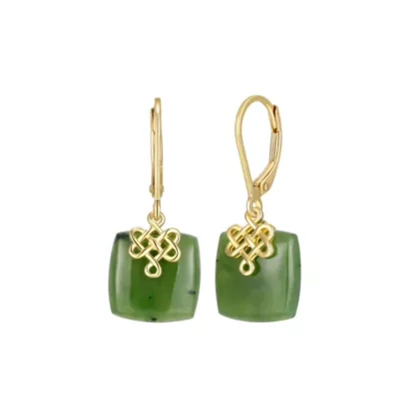 Genuine Natural Green Nephrite Jade Leverback Earrings in 18K Gold-plated Sterling Silver