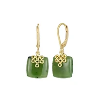 Genuine Natural Green Nephrite Jade Leverback Earrings in 18K Gold-plated Sterling Silver