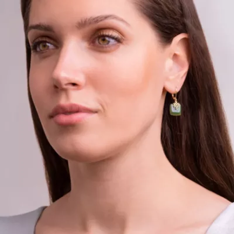 Genuine Natural Green Nephrite Jade Leverback Earrings in 18K Gold-plated Sterling Silver